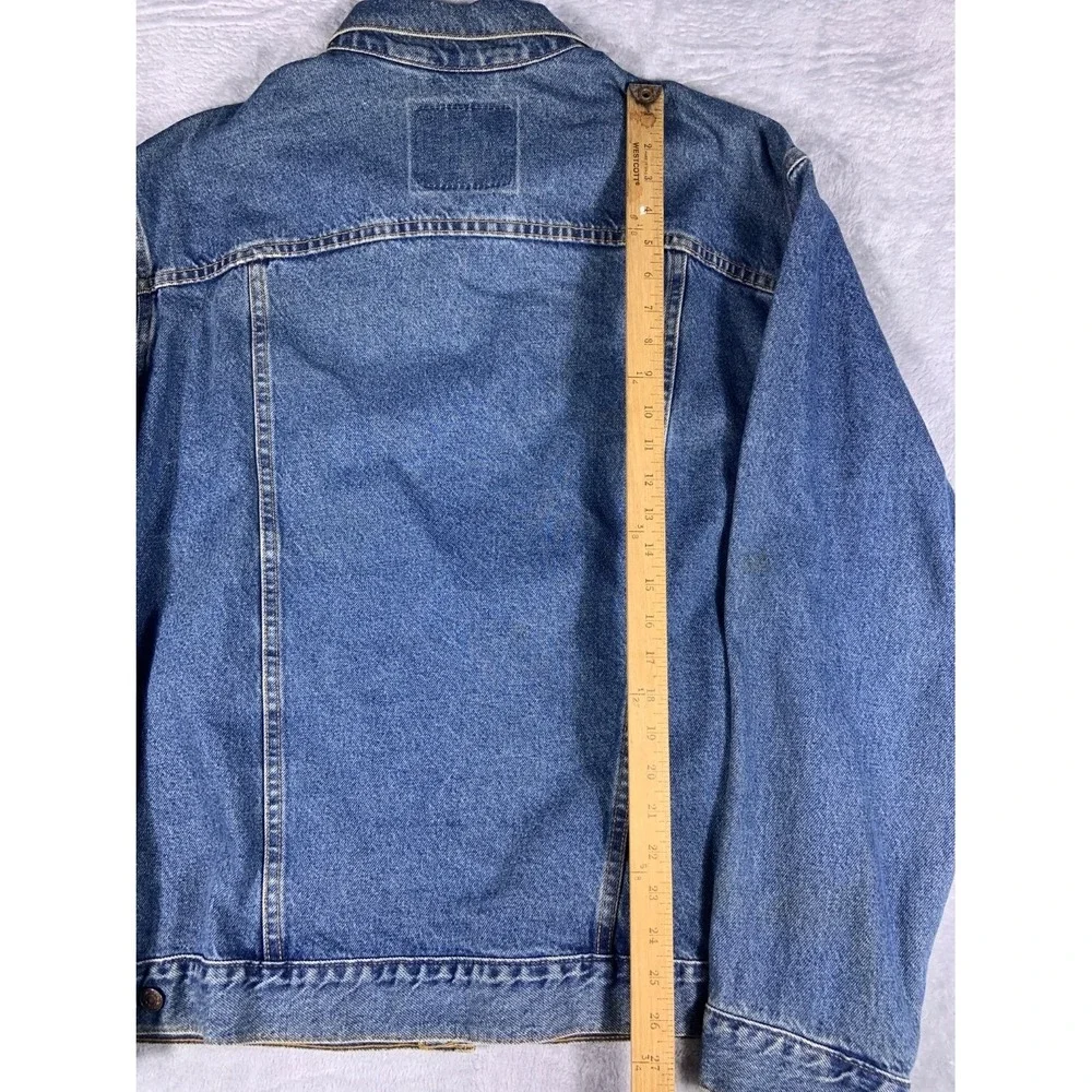 Vintage 90s Levi's Mens XL Blue Denim Trucker Jacket Adjustable Waist Tabs